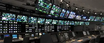 A broadcast facility with hundreds of monitors